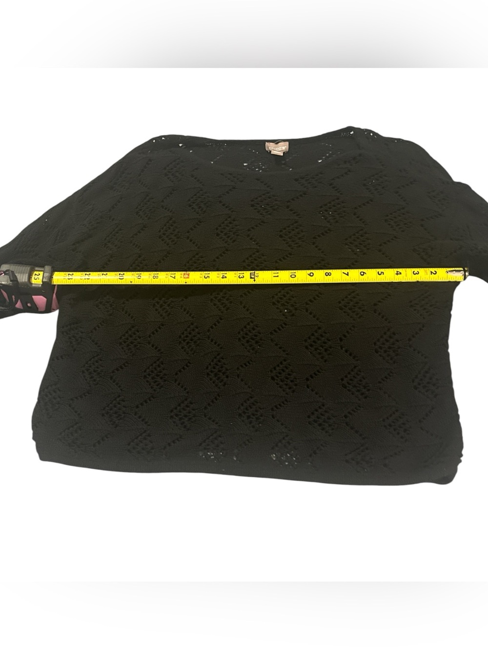 Chico's Black Open-Knit Lightweight Pullover - Picture 4 of 5